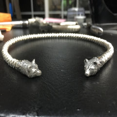 Sterling Silver Torc Necklace Bear Head Totem
